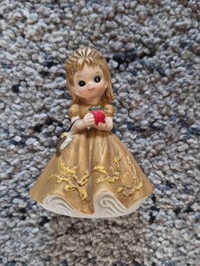 Gold Girl Figurine Holding Red Apple - Decorative Home Accent
